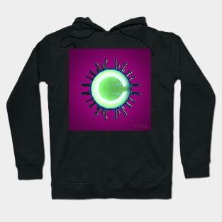 Virus Illumination - A Render of a Virus Cut in Half with Greenish Neon Light Inside on a Purple Background Hoodie